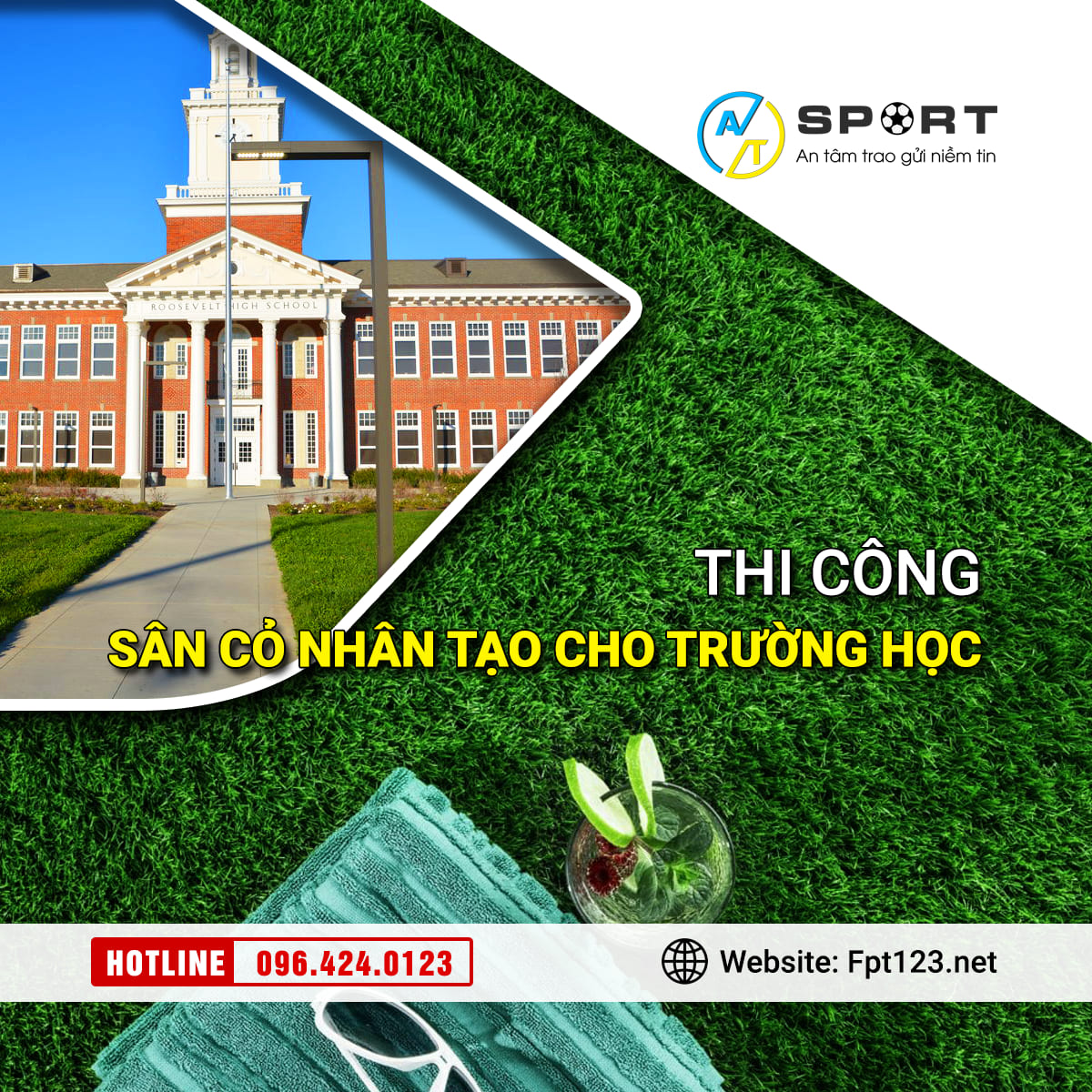 Thi công cỏ nhân tạo sân bóng cho trường học ở Quảng Nam